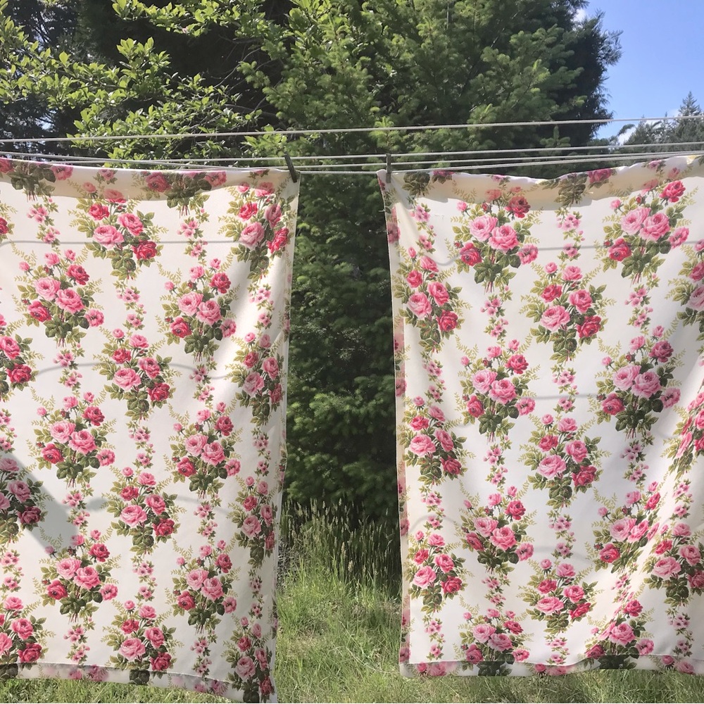 Vintage Pair of Roses Curtains/Drapes
